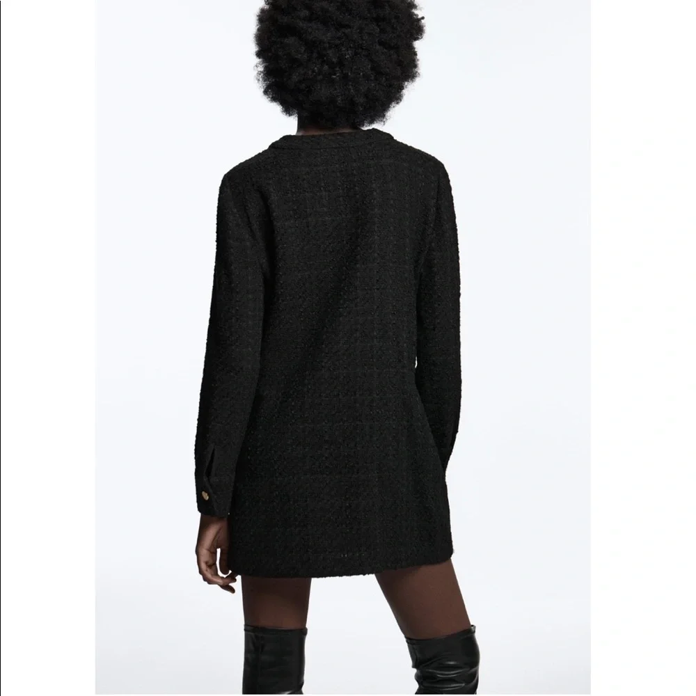 ZARA BLACK TEXTURED WEAVE TWEED DRESS - Picture 4 of 6